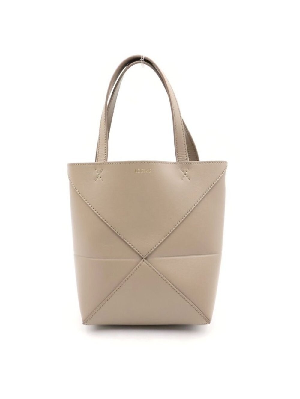 Loewe Puzzle Fold Tote Bag 2-Way Shoulder Mini Leather Beige